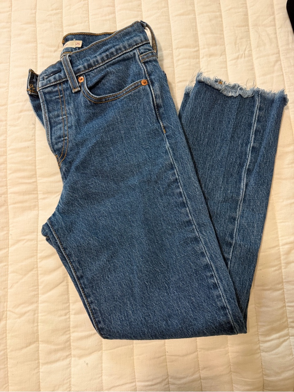 High-Rise Blue Women’s Jeans with Raw Hem